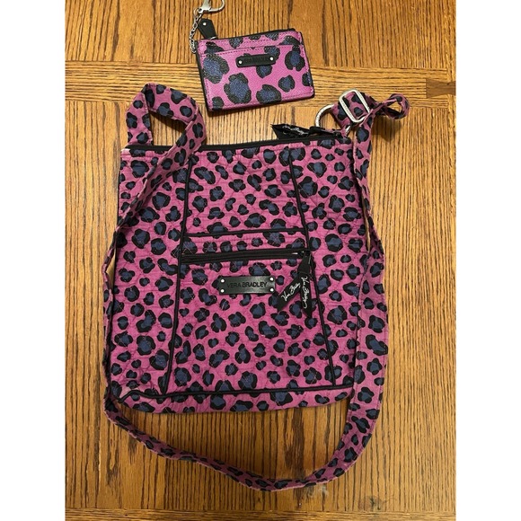 Vera Bradley Purple/Blue Cheetah Crossbody And ID Keyring - Picture 1 of 7